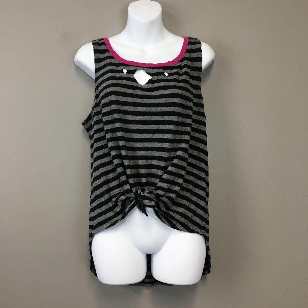Torrid Black Gray Stripe Peephole Tie Waist Top